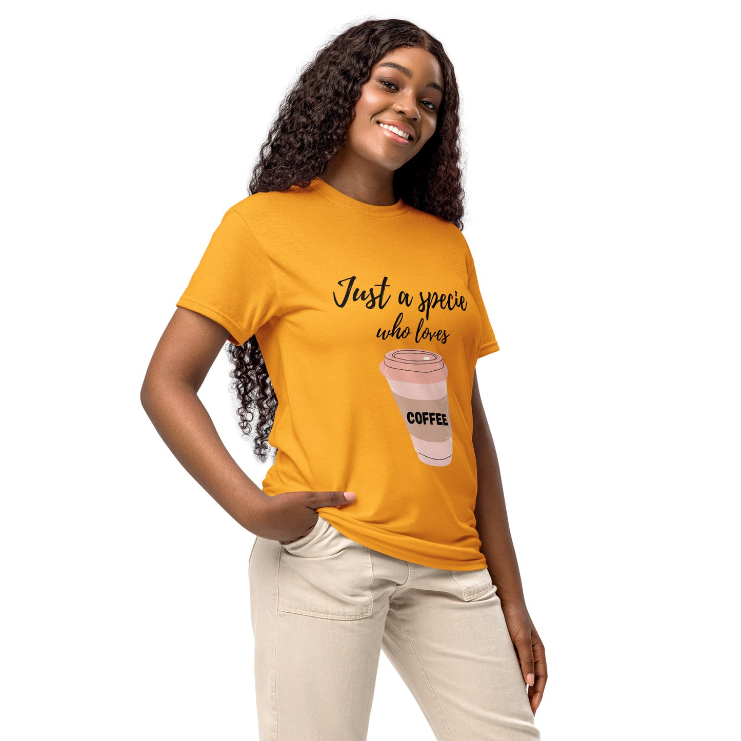 Just a Specie Who Loves Coffee Tee – Graphic Shirt
